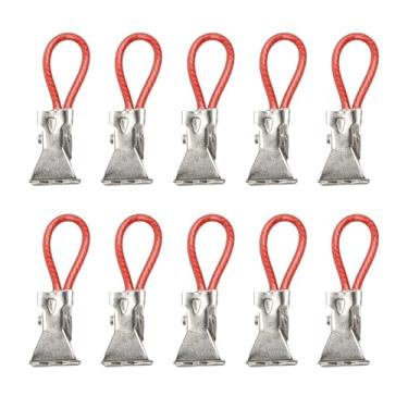Imagem de 10 peças de clipe de armazenamento de toalha de chá de metal com anel de pendurar, pequenos clipes de pendurar para toalha de quarto, banheiro, armário de cozinha (vermelho)