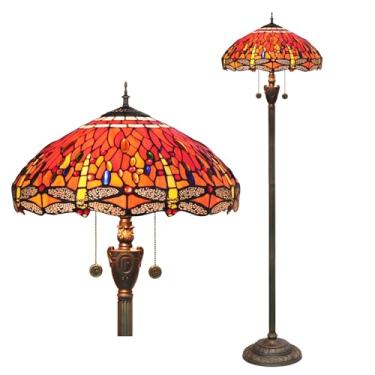 Imagem de Luminária de chão estilo Tiffany [2 lâmpadas][45,7 cm L x 157,5 cm A] Luminária decorativa para casa com libélula em vitral antigo, ideal para leitura em sala de estar, quarto, corredor, can