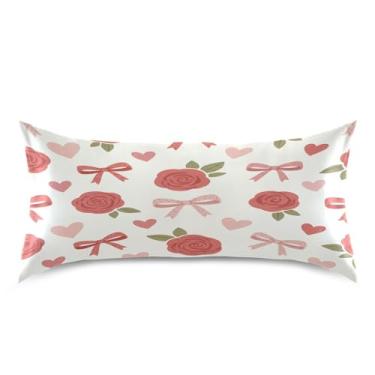 Imagem de Blueangle Fronha de cetim refrescante para cabelo e pele, capa de almofada rosa para dia dos namorados, tamanho king 50,8 x 101,6 cm com fecho de envelope (396)