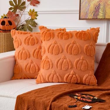 Imagem de UGASA Capas de almofada de abóboras de outono 45,7 x 45,7 cm, 2 pacotes com 2 fronhas de pelúcia macia de pele sintética, almofadas de outono, Halloween, decoração de casa para sofá, cadeira cama
