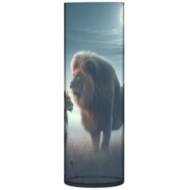 Imagem de Vasos cilíndricos de paisagem de tigre de animal africano, decoração de casa, vasos grandes personalizados, decorações de outono de plástico para casa, 30 cm x 9,9 cm