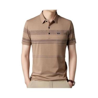 Imagem de Camisas polo coreanas para homens, camisas casuais de manga curta slim