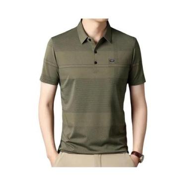 Imagem de Camisas polo coreanas para homens, camisas casuais de manga curta slim