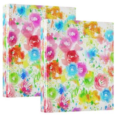 Imagem de Fichários personalizados em aquarela floral rosa colorida com 3 anéis de 3 cm comporta 200 folhas de caderno, fichário planejador de anel redondo, 31,5 x 27 x 6 cm, pacote com 2