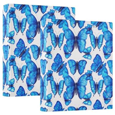 Imagem de Fichários brancos de borboleta azul personalizados, 3 polegadas, 3 anéis, 200 folhas, pastas, anel redondo, 31,5 x 27 x 6 cm, 1 pacote