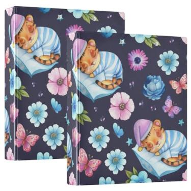 Imagem de Fichários personalizados com flores de tigre azuis de 3,8 cm, 3 anéis, 200 folhas, portfólio, fofo, redondo, fichário, 31,5 x 27 x 6 cm, pacote com 2