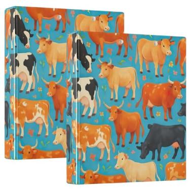 Imagem de Raças Cores Vacas Azuis 3 Fichários de Anel 3 Polegadas Segura 200 Folhas Lindas 3 Pastas de Anéis Florais Redondos Planejador, 31,5 x 27 x 6 cm, 1 Pacote