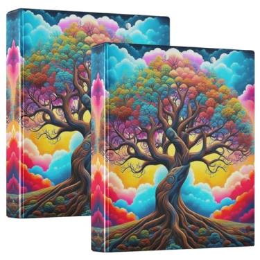 Imagem de Fichário Surreal Tree com três anéis de nuvem colorida de 3 cm, 200 folhas, fichário de receitas de anel redondo, 31,5 x 27 x 6 cm, 1 pacote