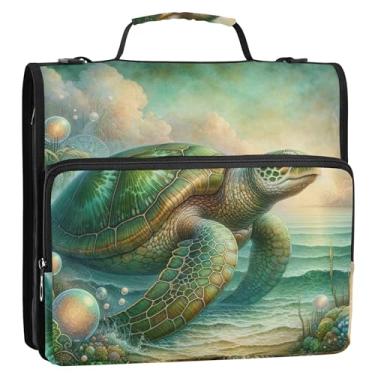 Imagem de Fantasia Vintage Tartaruga Marinha 3 Anéis Anel D 1 1/2 Polegada Organizador De Fichário Organizador De Fichário De Ensino Médio Com Alça Pasta De Armazenamento Personalizado Com Alça Pasta De