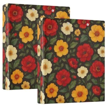 Imagem de Fichário vintage vermelho amarelo bege floral com três anéis de 3 cm, comporta 200 folhas, anel redondo, 31,5 x 27 x 6 cm, pacote com 2