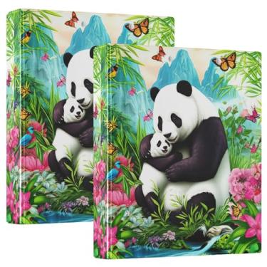 Imagem de Fichários personalizados com três anéis verdes abraçando panda 3 cm, comporta 200 folhas, 3 pastas de anéis, fichário de playbill, 31,5 x 27 x 6 cm, pacote com 2