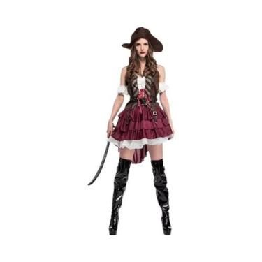 Imagem de Adulto halloween pirata traje feminino drama palco desempenho capitão 