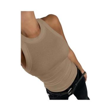 Imagem de Regata de malha canelada sem mangas Slim Fit básica casual para uso di