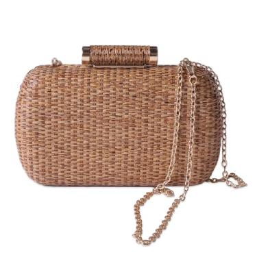 Imagem de Bolsa clutch feminina de palha fina – Bolsa tiracolo tecida à mão, bolsas de ombro femininas com 2 correntes destacáveis, bolsa noturna de vime ráfia para casamento, férias e roupas casuais