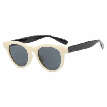 Imagem de HPIRME Óculos retrô com armação oval, para mulheres e homens, proteção UV400 para uso externo (preto, bege e cinza)