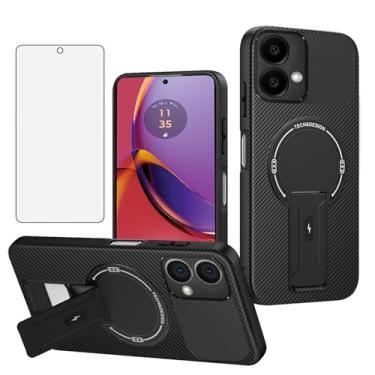 Imagem de Asuwish Capa de celular para Motorola Moto G84 5G Capa magnética de fibra de carbono com protetor de tela de vidro temperado e suporte protetora, fina, macia, rígida, fina, acessórios para celular G