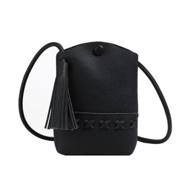 Imagem de Bolsa tiracolo para mulheres e homens, moda casual, bolsa de ombro, com zíper, bolsa para celular, leve, para viagem, retrô, para presente, Preto