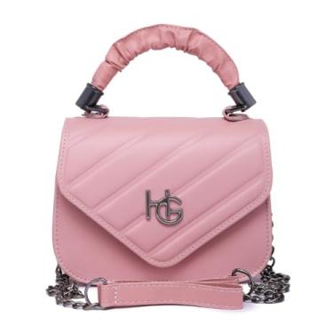 Imagem de Bolsa Feminina Pequena de Couro Sintético, Design Matelassê, Alça de Ombro com Corrente, Preta (rosa)