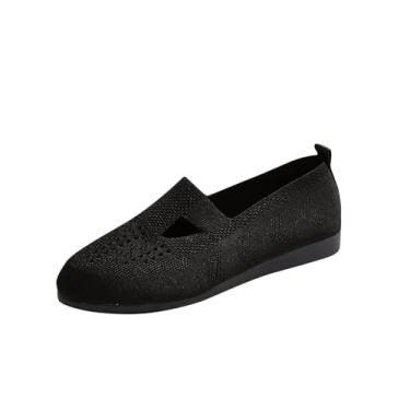 Imagem de Sandália feminina fashion casual estilo cor sólida temperamento bico fino verão camurça super macia sem pés cansados sapatos rasos, Preto, 35