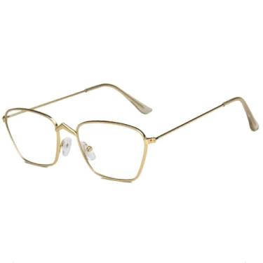 Imagem de HPIRME Óculos de luxo com armação de metal, estilo feminino, para uso externo, masculino, para dirigir, com proteção UV400 (Dourado e transparente)