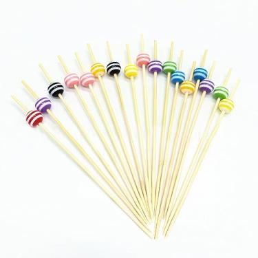 Imagem de 100 Pacotes de Palitos para Cocktail Fruta Bambu Premium com Padrões Bonitos Aperitivos Bebidas Frutas Fornecimentos Casamento Aniversário Festa na Pr