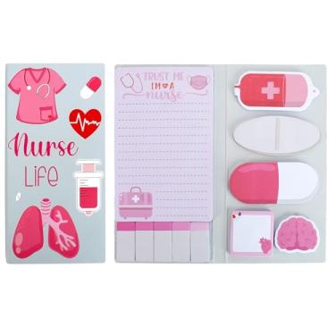 Imagem de QPIXVB Presentes de enfermeira para mulheres, notas adesivas fofas, conjunto de notas adesivas de enfermeira, 440 folhas, suprimentos de enfermeira escolar, acessórios de mesa fofos, essenciais de