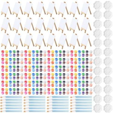 Imagem de Qilery Conjunto de 36 mini quadros de lona de 9 x 10 cm com kit de pintura de cavalete, tiras de tintas acrílicas, pincéis, paleta, conjunto de arte a óleo para lembrancinhas de festa de aniversário
