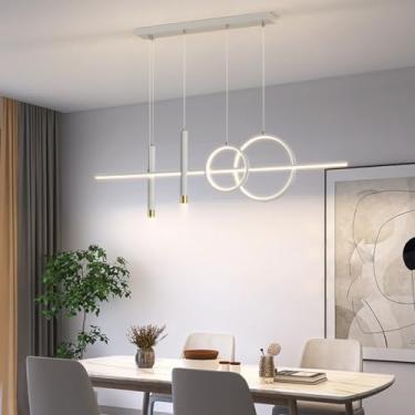 Imagem de Luminária pendente de mesa de jantar em LED, com intensidade regulável, moderna, para cozinha, com altura ajustável e controle remoto, ideal para sala de estar, escritório e hotel (dourada).