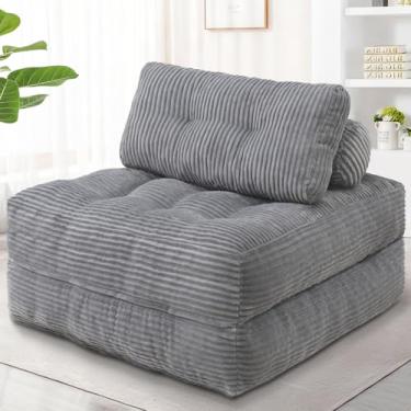 Imagem de SIMFLAG Sofá-cama dobrável 4 em 1, sofá-cama conversível com travesseiro tufado nas costas para lounge, sofá-cama confortável com veludo cotelê, colchão de espuma viscoelástica Futon para sala de