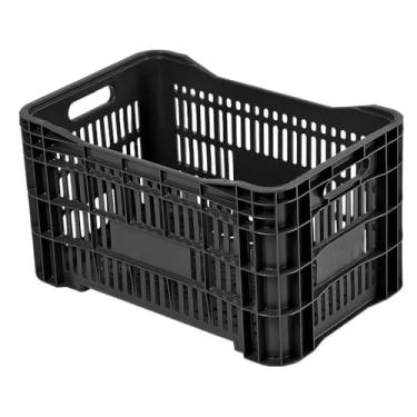 Imagem de Kit Caixas Plásticas Empilháveis Vazadas Colorida Ideal para Hortifruti e Compras Frutas e Verduras(Preto,3 caixas)