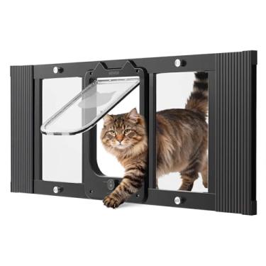 Imagem de VEVOR Porta de gato para janela, ajustável para janela de 78,7 a 91,4 cm, 4 modos de trava segura, moldura de alumínio e vidro de alta transparência, fecho magnético, porta de animais de estimação de