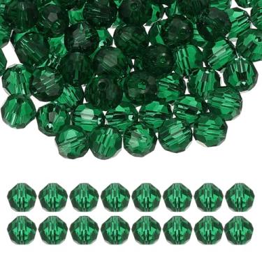 Imagem de Generic Contas de cristal redondas de 10 mm, 100 peças de contas de bola facetada de vidro espaçador solto para fazer joias, pulseira, colar, brincos, sinos de vento, artesanato, verde claro
