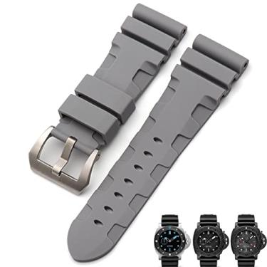 Imagem de SOMKB Pulseira de relógio Nature Rubber 24 mm para luminária submersível Panerai PAM preto azul vermelho laranja pulseira fecho borboleta (cor: pino cinza, tamanho: 24 mm preto P)