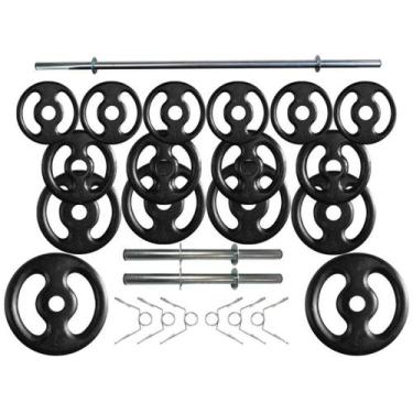 Imagem de Kit Anilhas e Barras Musculação com Presilhas 36 Kg - 2M