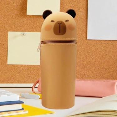 Imagem de Estojo de silicone capivara vertical, capa de silicone macio 2 em 1, suporte de caneta de mesa Kawaii, porta-lápis, estojo fofo, zíper, dobrável, bolsa para canetas