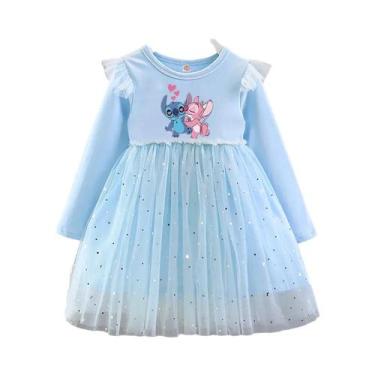 Imagem de Vestido De Princesa De Manga Longa Para Meninas Disney Stitch Fofo Par