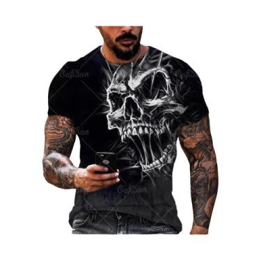 Imagem de 3D crânio impresso t-shirt, moda retro, hip hop, personalidade, super 