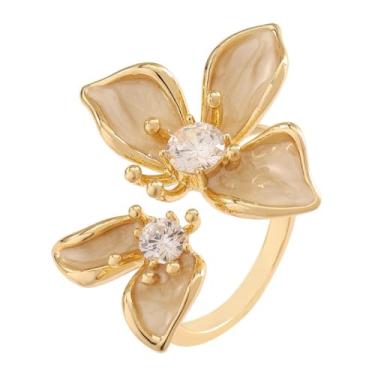 Imagem de Kokoma Anel aberto de flores para mulheres, zircônia cúbica, esmaltado, floral, anel ajustável, joias delicadas, compromisso, noivado, casamento, moda