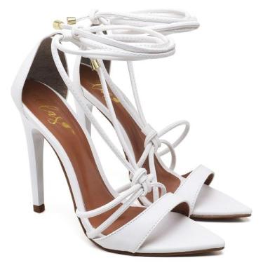 Imagem de Sandália Bico Folha Salto Alto em Couro Branco Ella's, 37, Branco, Fem