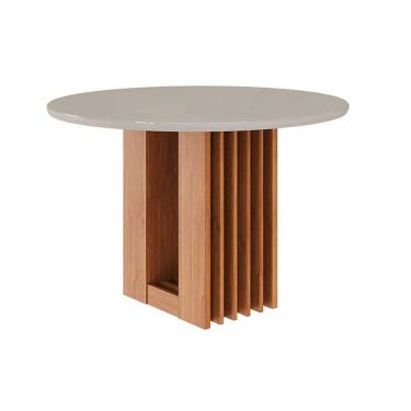Imagem de Mesa de Sala Jantar Ariela c/ Tampo Madeirado Redondo c/ Vidro 109x109cm Cinamomo/Off White - Cimol