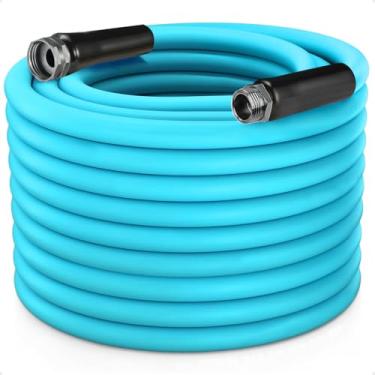 Imagem de Mangueira de jardim 61 m x 5/20.3 cm Mangueira de água resistente, leve e flexível, explosão de 600 psi, mangueira de borracha híbrida sem dobras para quintal, acessórios de metal sólido de 3/10.2 cm