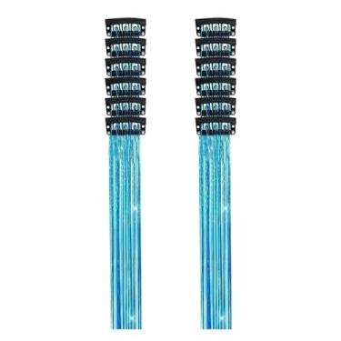 Imagem de KiBcsLic 12x Apliques de Cabelo Brilhantes e Resistentes ao Calor, 50cm, com Mechas Cintilantes, Ideais para Lembrancinhas, Casamentos, Fantasias e Shows, Céu Azul