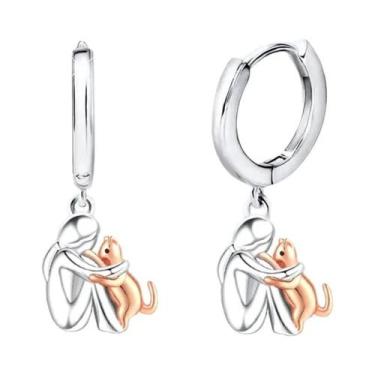 Imagem de Brincos E Colar Feminino De Gato Bicolor Fofo, Joias De Moda Com Tema 