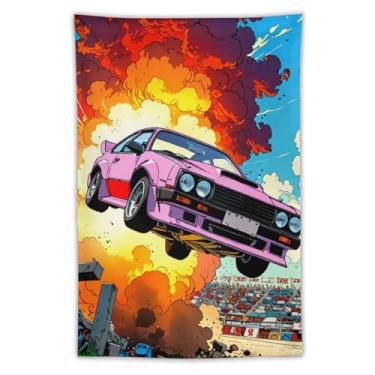 Imagem de HouLaiZhe JDM Tapeçaria de carro retrô carros esportivos pulando sobre frescor explosiva pendurar na parede quarto decoração de casa tapeçarias estética piquenique decoração de parede arte de parede