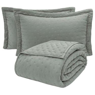 Imagem de Kit Cobre Leito Colcha Ryviera Casal Dupla Face 3 Peças - Cinza - 100%