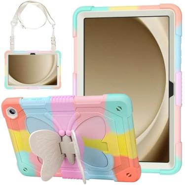Imagem de DreamerX Capa para Samsung Galaxy Tab A11+ Plus/Galaxy Tab A9+ 28 cm, capa protetora resistente contra quedas com alça de ombro de transporte com suporte de borboleta para crianças, meninas e mulheres