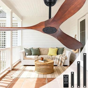 Imagem de Zronon Ventilador de teto de 182 cm sem luz, ventiladores de teto externos de madeira para pátios sala de estar gazebo varanda, interior moderno externo extra grande ventilador de teto sem luzes com