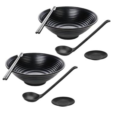 Imagem de Tigela de macarrão, experiência de jantar completa, material de melamina, conjunto de tigela de sopa profunda, conjunto de pauzinhos e colher, design elegante e profundo, para comida asiática Wonton
