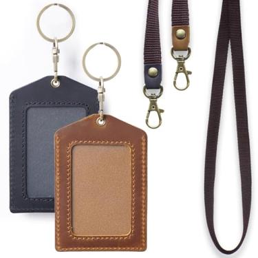 Imagem de Jack&Chris Porta-crachá de couro legítimo, cordões destacáveis para crachás de identificação para fácil acesso, suporte vertical de crachá de identificação para enfermeiras oficiais, professores