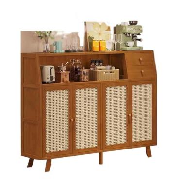 Imagem de KHUTRW3D Aparador de cozinha estilo retrô para cozinha, sala de estar, armazenamento no chão, montado na parede, quatro portas com gavetas duplas, armário buffet